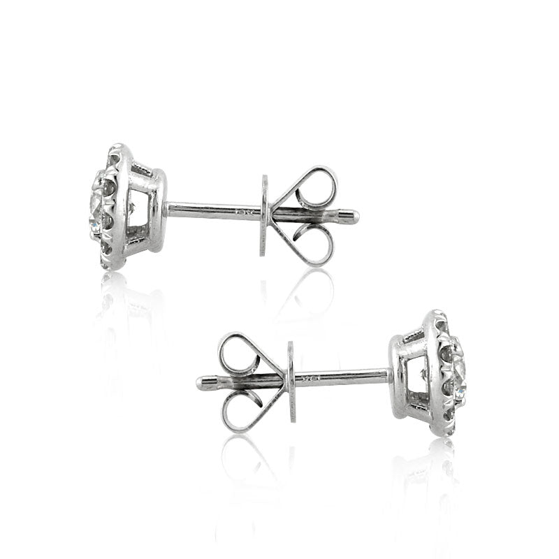 0.60ct Round Brilliant Cut Diamond Halo Stud Earrings