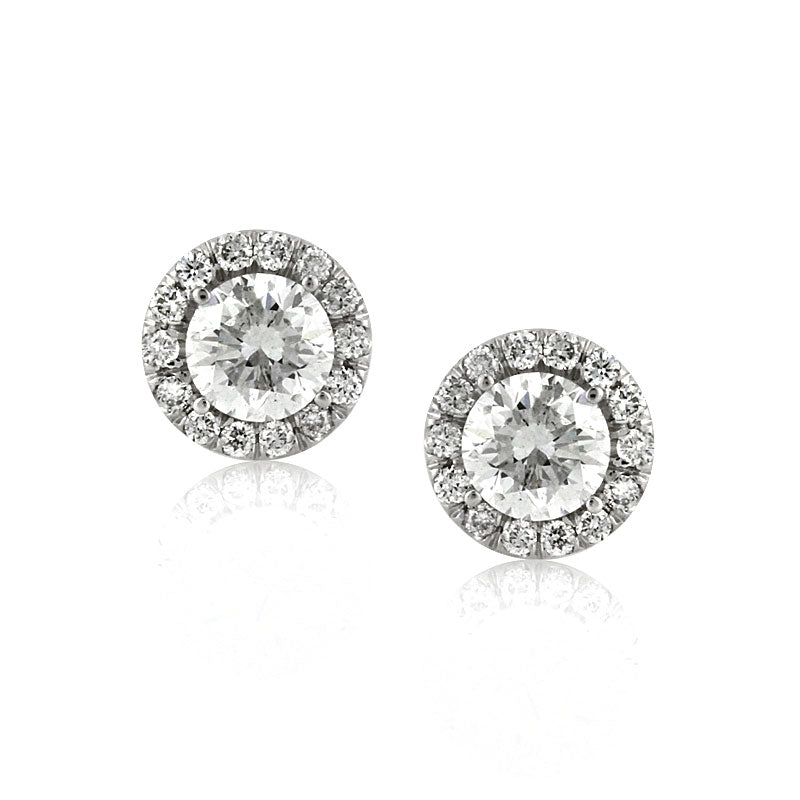 0.85ct Round Brilliant Cut Diamond Halo Stud Earrings