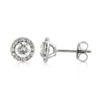 0.85ct Round Brilliant Cut Diamond Halo Stud Earrings