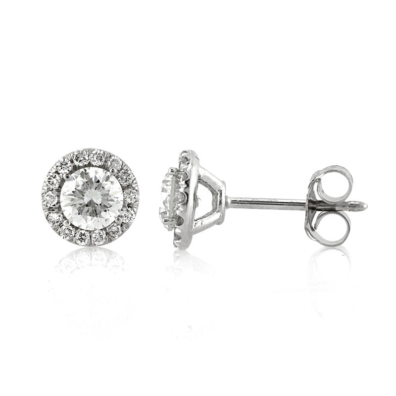 0.85ct Round Brilliant Cut Diamond Halo Stud Earrings