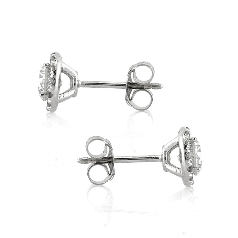 0.85ct Round Brilliant Cut Diamond Halo Stud Earrings