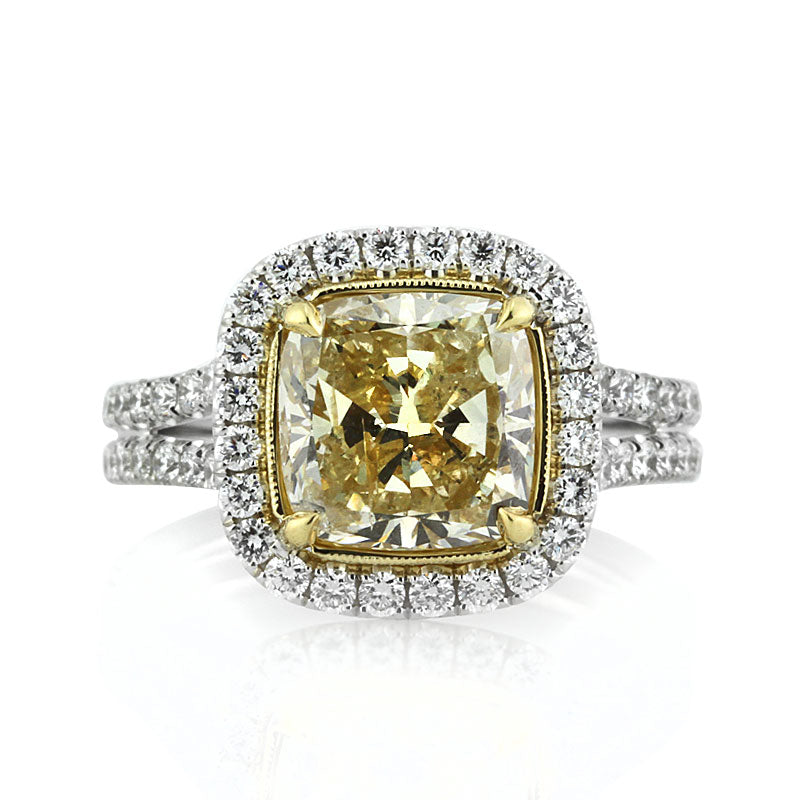 4.04ct Fancy Light Brown Yellow Cushion Cut Diamond Engagement Ring