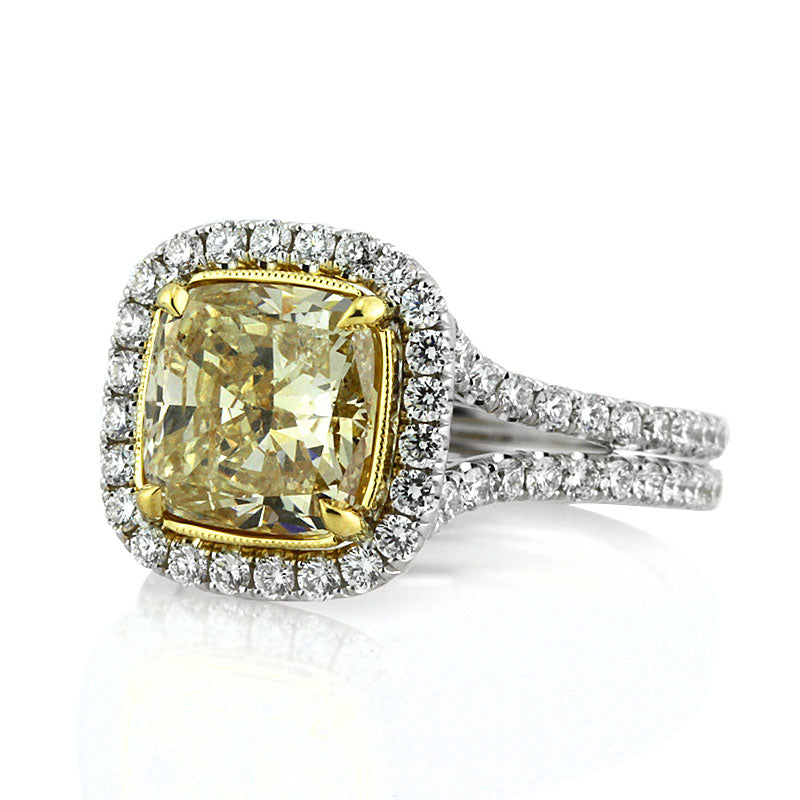 4.04ct Fancy Light Brown Yellow Cushion Cut Diamond Engagement Ring
