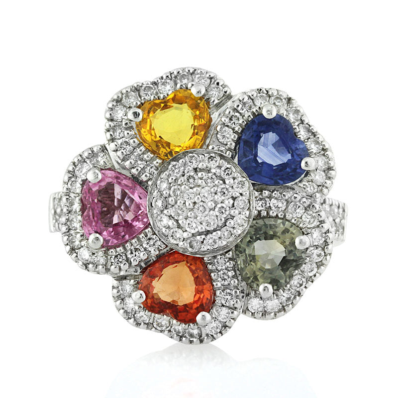 3.90ct Colored Stones and Diamond Flower Cluster Right-Hand Ring