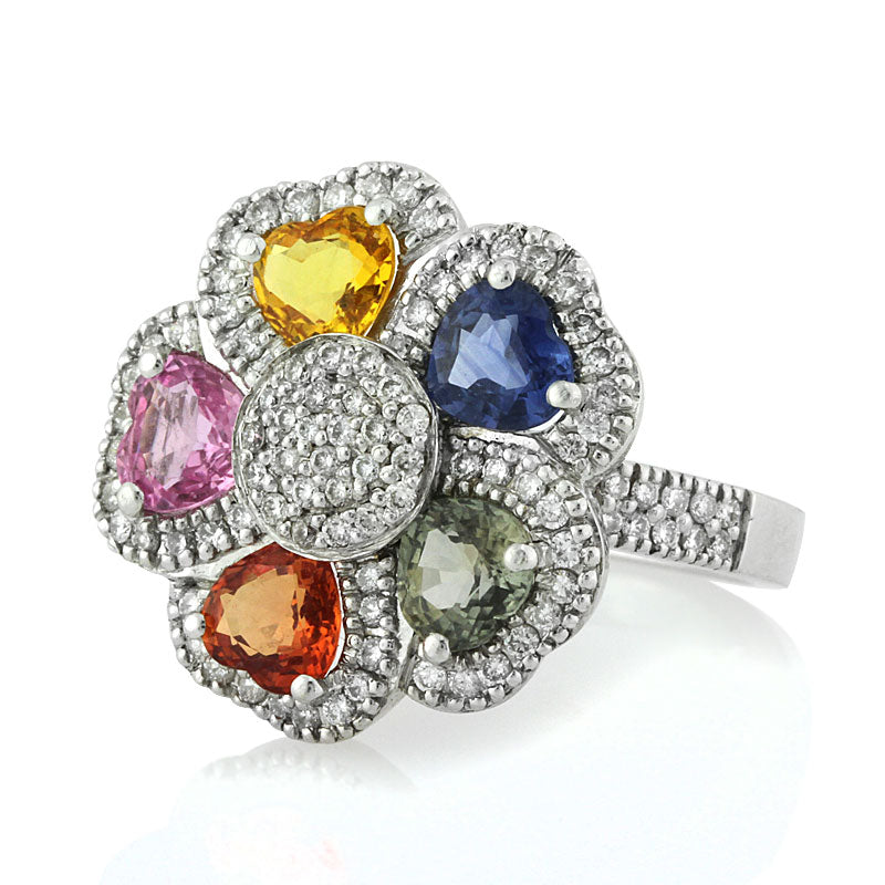 3.90ct Colored Stones and Diamond Flower Cluster Right-Hand Ring