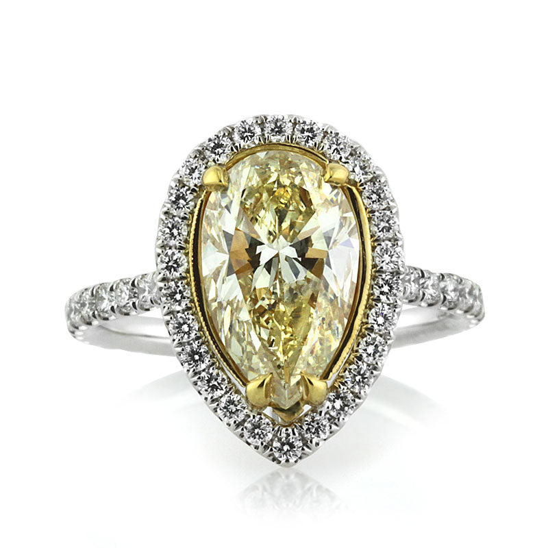 3.92ct Fancy Light Yellow Pear Shaped Diamond Engagement Ring