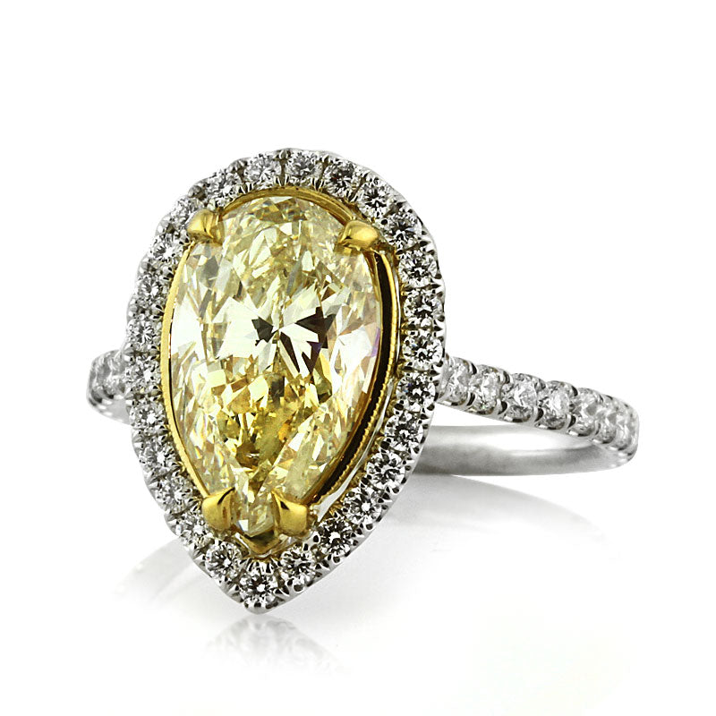 3.92ct Fancy Light Yellow Pear Shaped Diamond Engagement Ring