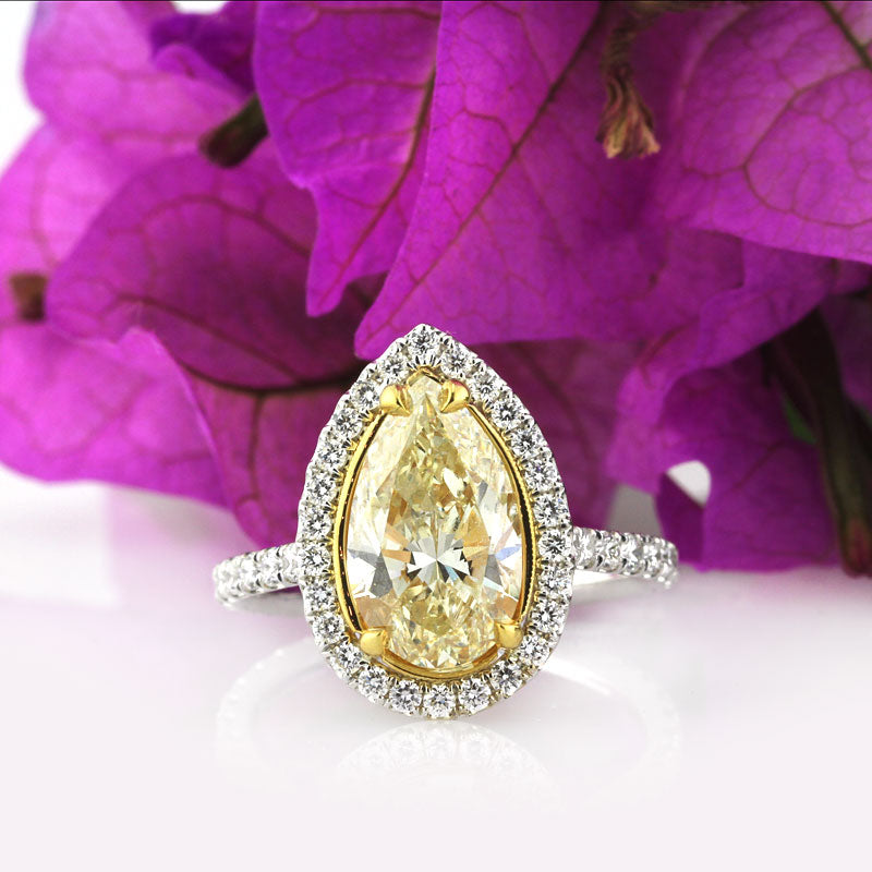 3.92ct Fancy Light Yellow Pear Shaped Diamond Engagement Ring