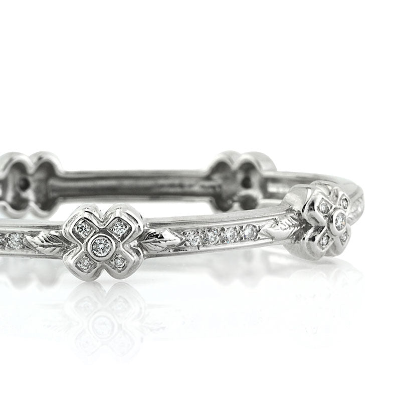 1.10ct Round Brilliant Cut Diamond Cross Bangle Bracelet in 18K White Gold