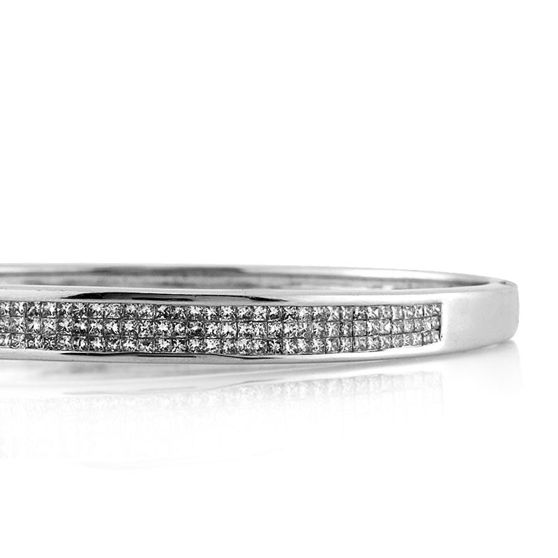 2.25ct Invisible Set Princess Cut Diamond Bangle Bracelet in 14k White Gold