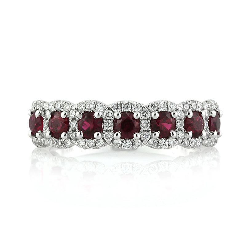 1.18ct Round Cut Ruby and Diamond Right-Hand Ring