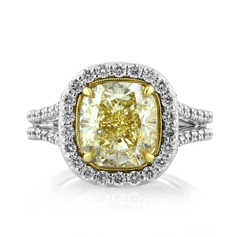 4.65ct Fancy Light Yellow Cushion Cut Diamond Engagement Ring