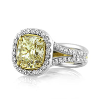 4.65ct Fancy Light Yellow Cushion Cut Diamond Engagement Ring