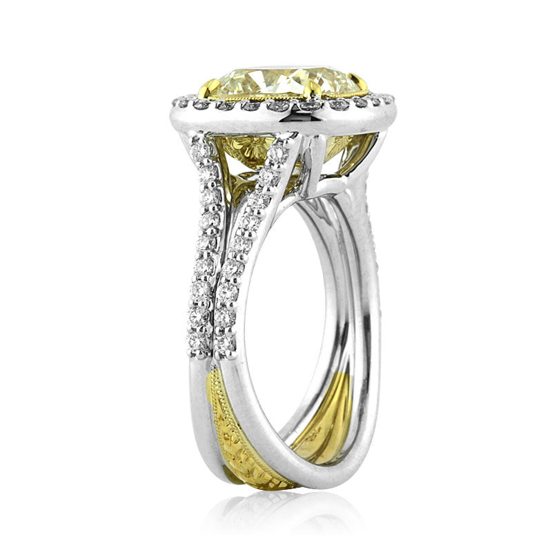 4.65ct Fancy Light Yellow Cushion Cut Diamond Engagement Ring