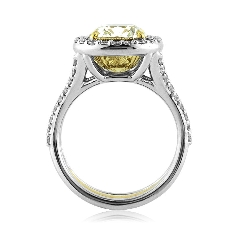 4.65ct Fancy Light Yellow Cushion Cut Diamond Engagement Ring