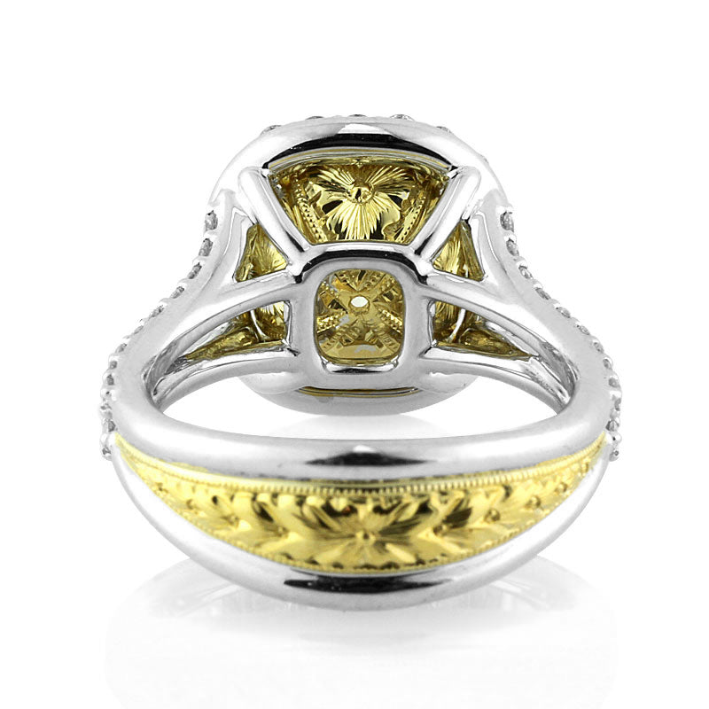 4.65ct Fancy Light Yellow Cushion Cut Diamond Engagement Ring