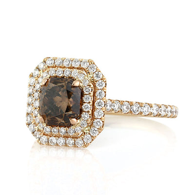 2.21ct Fancy Dark Orange Brown Radiant Cut Diamond Engagement Ring