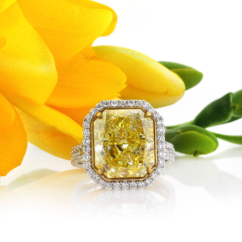 9.36ct Fancy Light Yellow Radiant Cut Diamond Engagement Ring