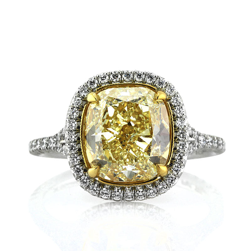 4.90ct Fancy Light Yellow Cushion Diamond Engagement Ring
