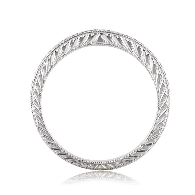 0.50ct Round Brilliant Cut Diamond Pavé Wedding Band with Hand Engraving