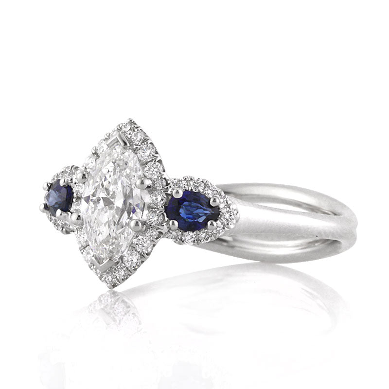1.66ct Marquise Cut Diamond and Sapphire Engagement Ring