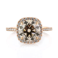 3.61ct Fancy Orange Brown Antique European Round Cut Diamond Engagement Ring