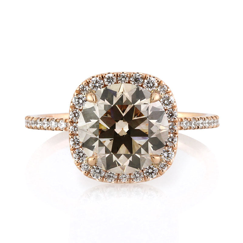 3.61ct Fancy Orange Brown Antique European Round Cut Diamond Engagement Ring