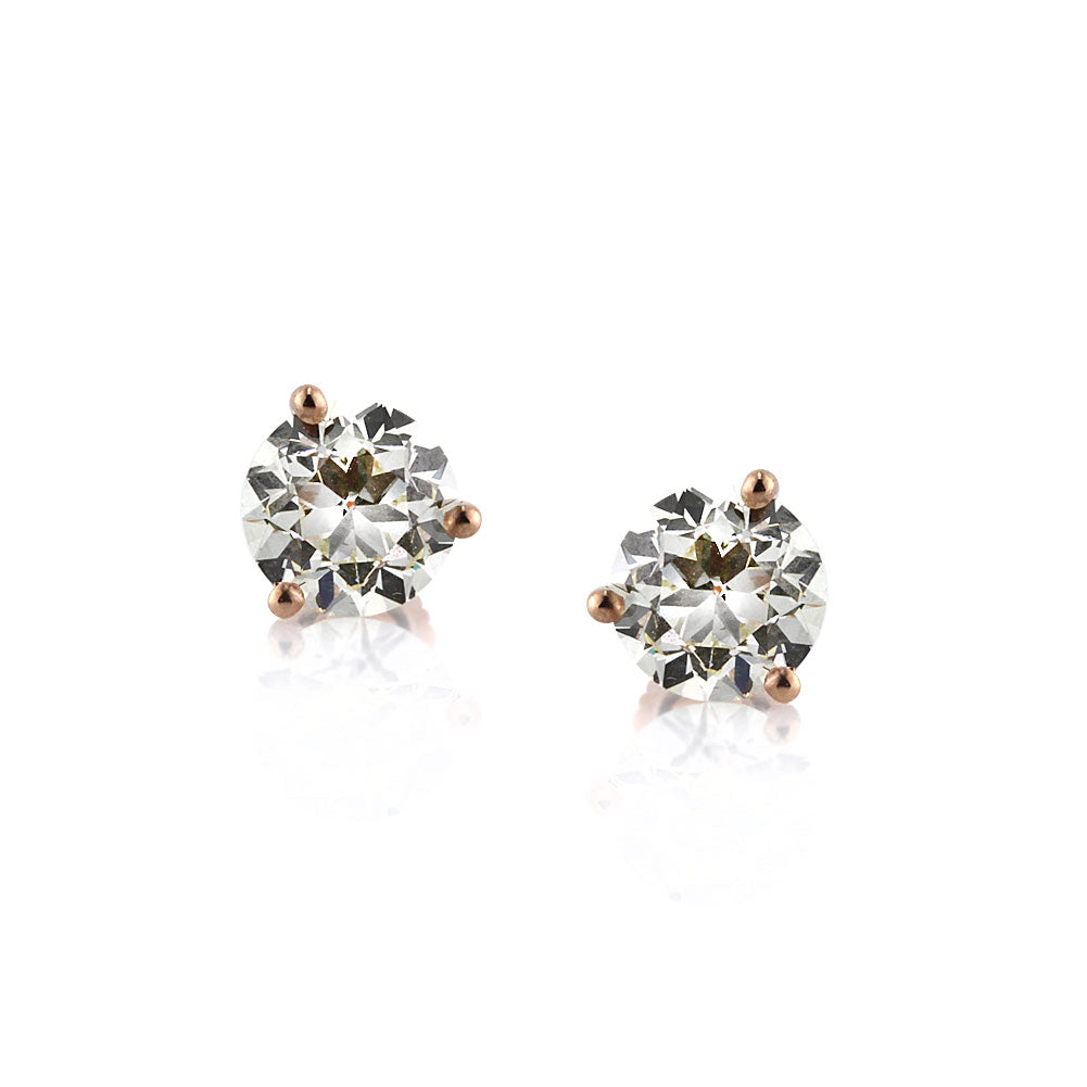 3.41ct Antique European Cut Diamond Stud Earrings