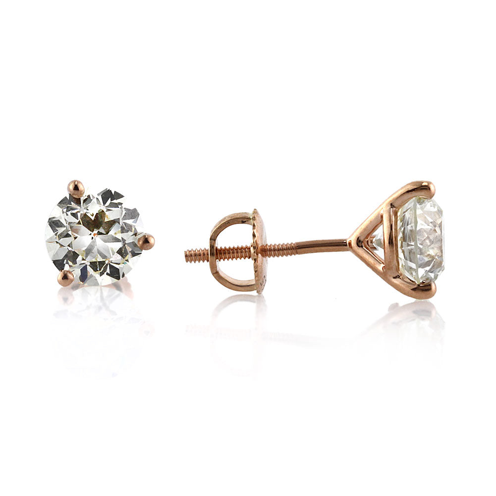 3.41ct Antique European Cut Diamond Stud Earrings