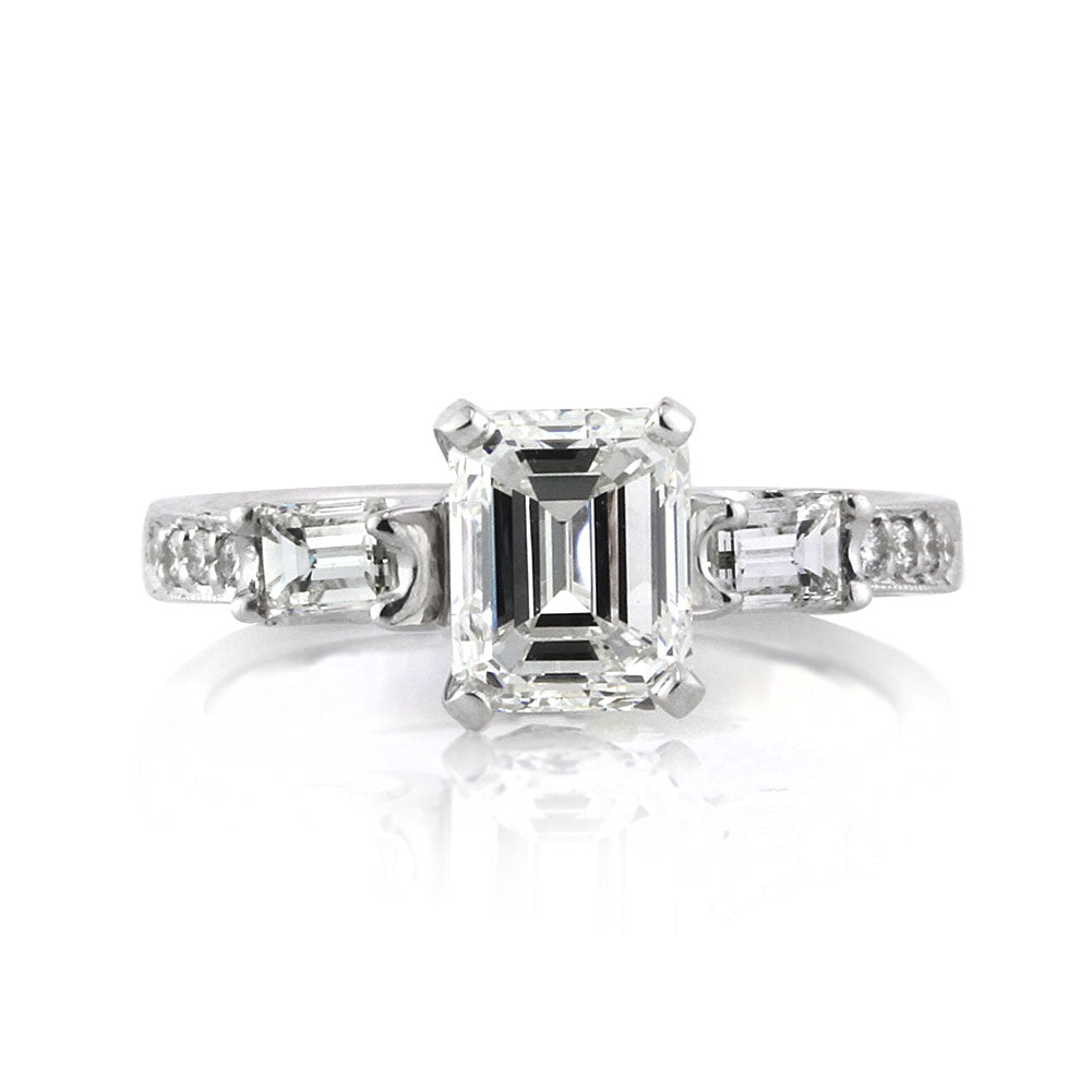 2.06ct Emerald Cut Diamond Engagement Ring and Wedding Band