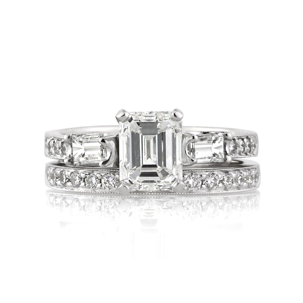 2.06ct Emerald Cut Diamond Engagement Ring and Wedding Band
