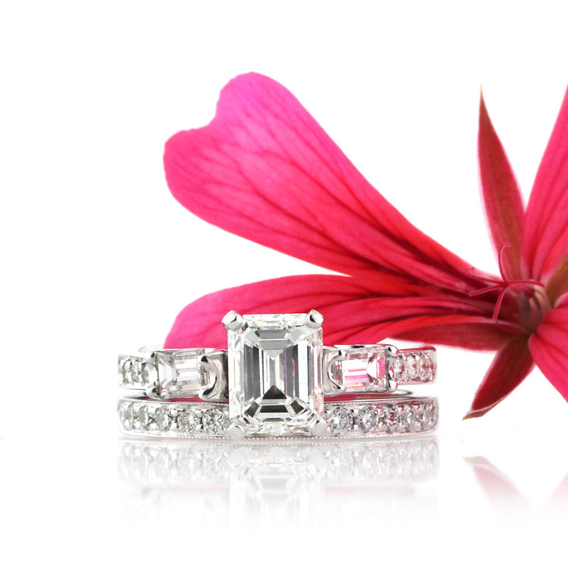 2.06ct Emerald Cut Diamond Engagement Ring and Wedding Band