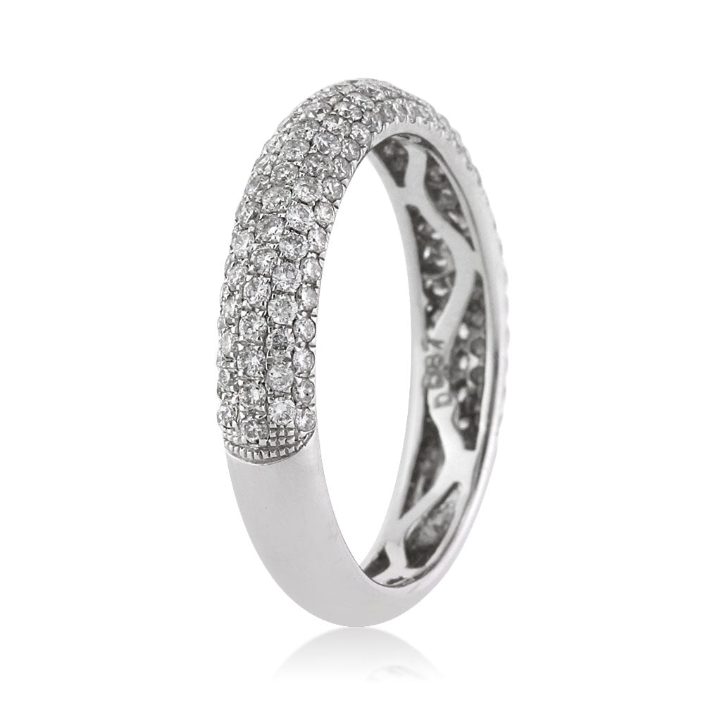 1.00ct Round Brilliant Cut Diamond Pavé Wedding Band in 18k White Gold