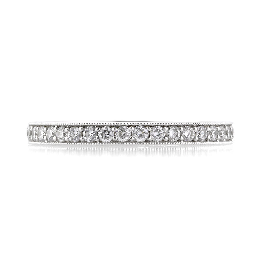 0.65ct Round Brilliant Cut Diamond Milgrain Wedding Band in 18k White Gold