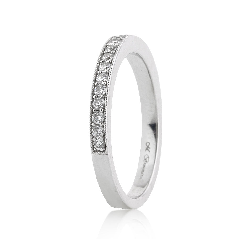 0.65ct Round Brilliant Cut Diamond Milgrain Wedding Band in 18k White Gold