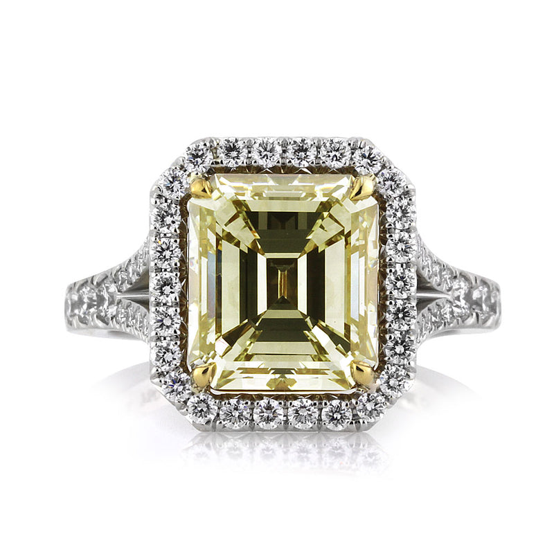 5.05ct Fancy Light Brown Green Yellow Emerald Cut Diamond Engagement Ring