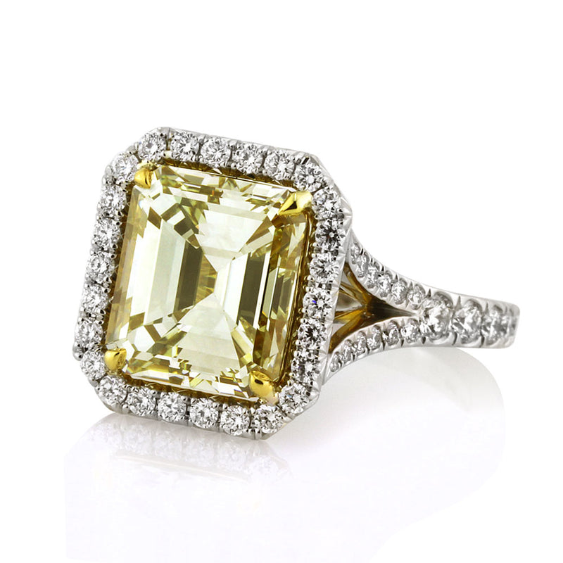 5.05ct Fancy Light Brown Green Yellow Emerald Cut Diamond Engagement Ring