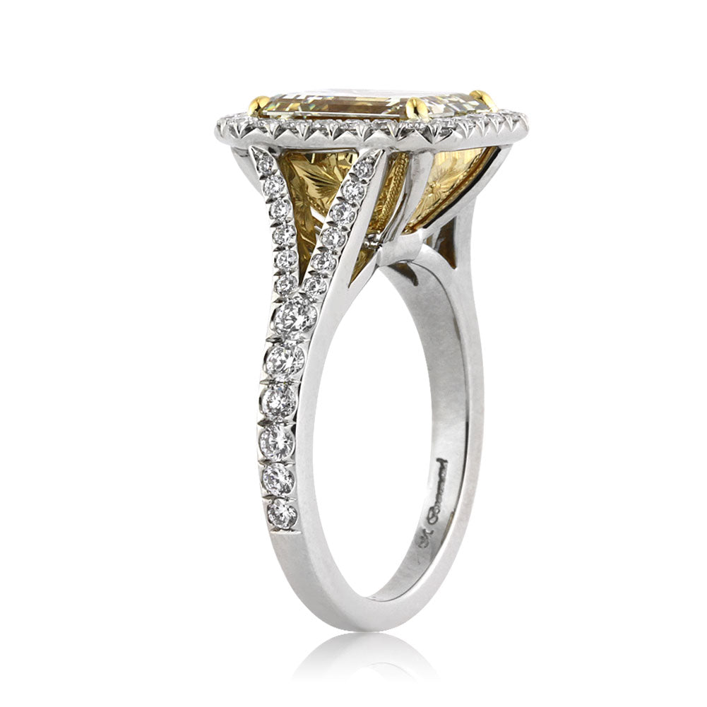 5.05ct Fancy Light Brown Green Yellow Emerald Cut Diamond Engagement Ring