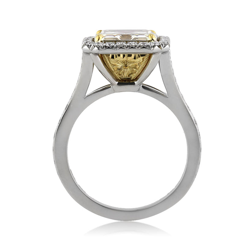 5.05ct Fancy Light Brown Green Yellow Emerald Cut Diamond Engagement Ring