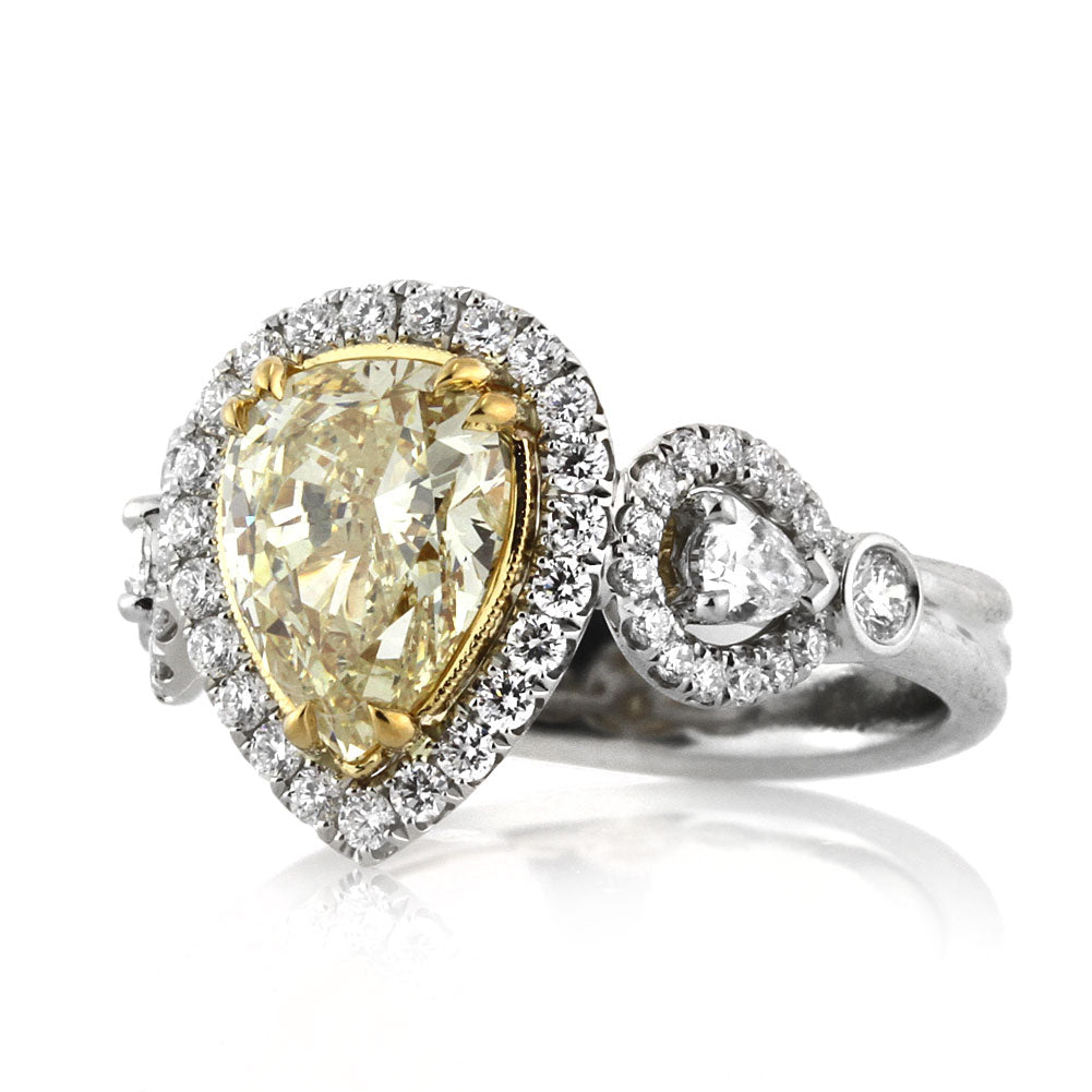 3.08ct Fancy Light Yellow Pear Shaped Diamond Engagement Ring