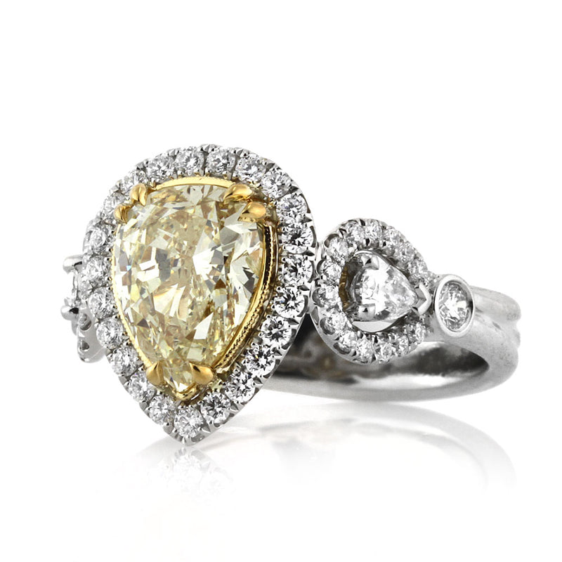 3.08ct Fancy Light Yellow Pear Shaped Diamond Engagement Ring