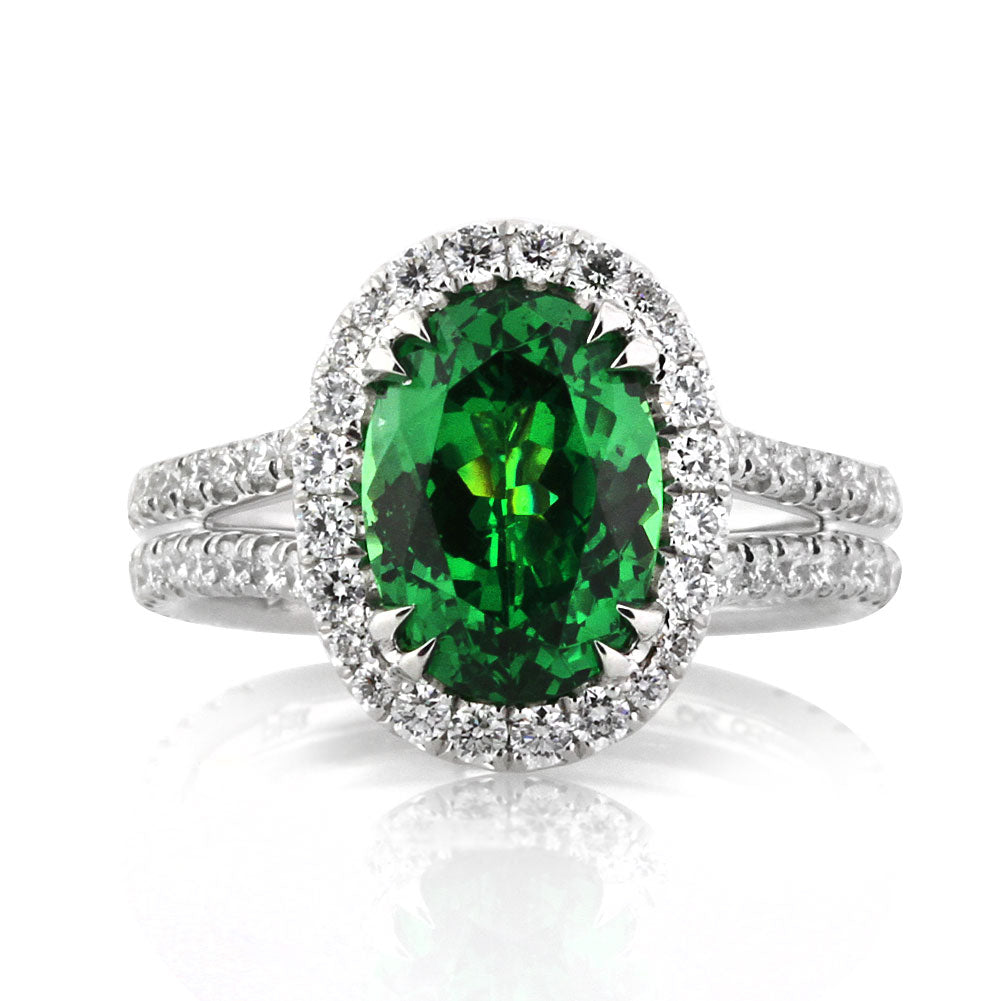 3.20ct Oval Cut Tsavorite and Diamond Engagement Ring