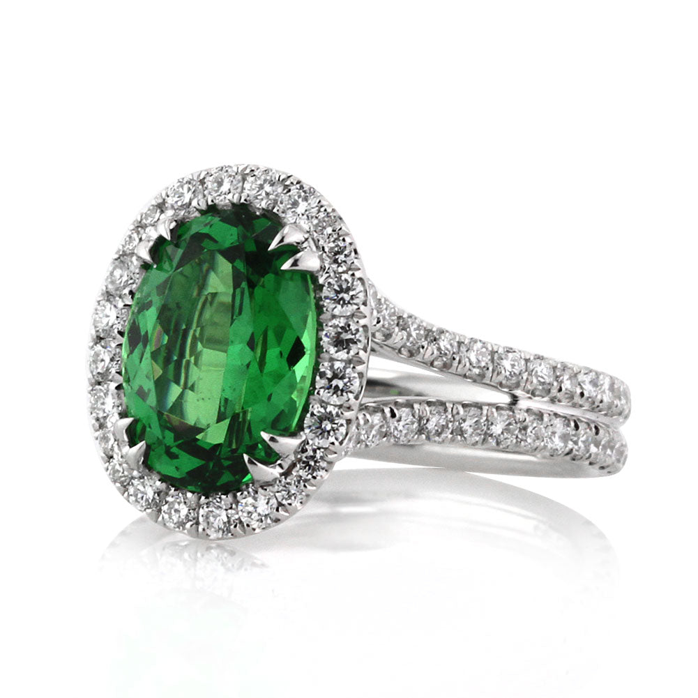 3.20ct Oval Cut Tsavorite and Diamond Engagement Ring