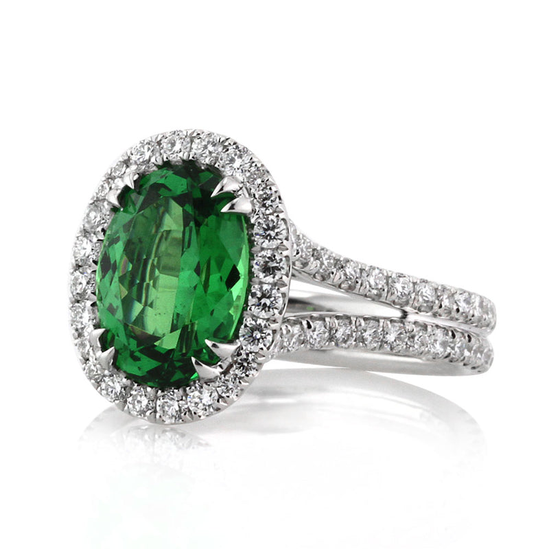 3.20ct Oval Cut Tsavorite and Diamond Engagement Ring