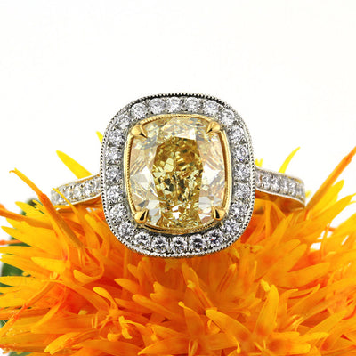 3.90ct Fancy Yellow Cushion Brilliant Diamond Engagement Ring