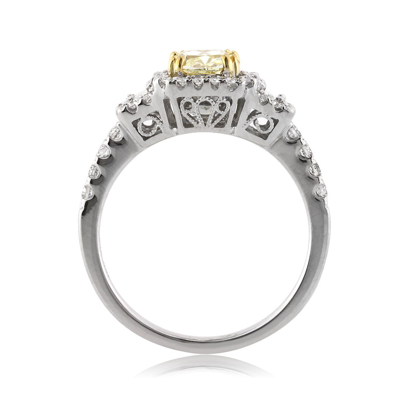 1.46ct Fancy Yellow Cushion Cut Diamond Engagement Ring