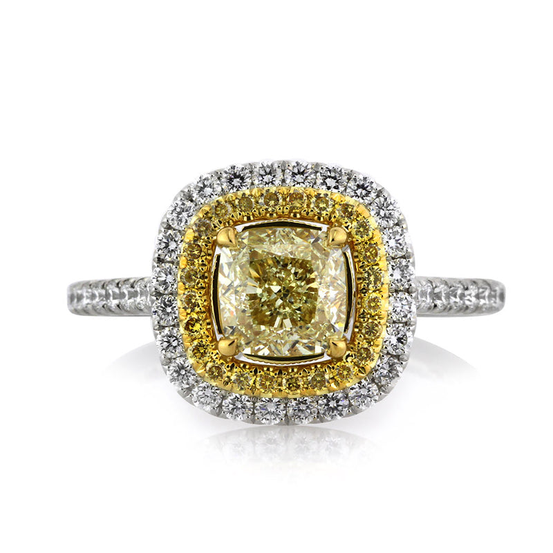1.96ct Fancy Light Yellow Cushion Cut Diamond Engagement Ring