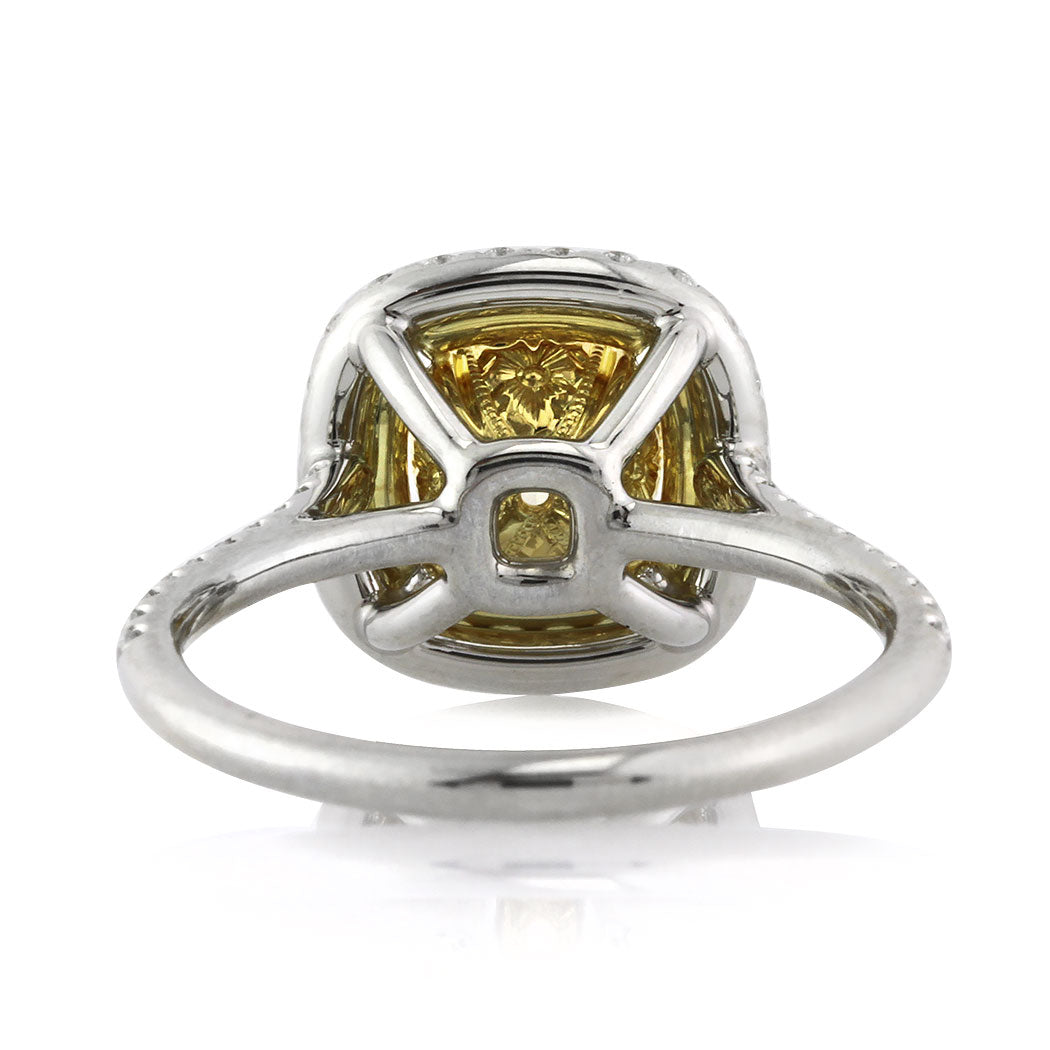 1.96ct Fancy Light Yellow Cushion Cut Diamond Engagement Ring