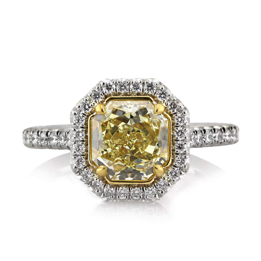 2.70ct Fancy Intense Yellow Octagonal Radiant Cut Diamond Engagement Ring