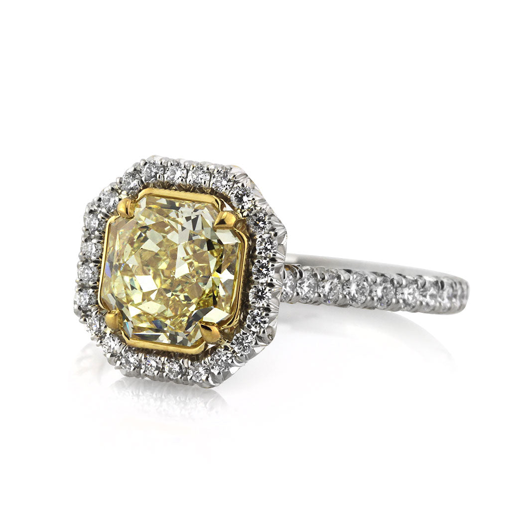 2.70ct Fancy Intense Yellow Octagonal Radiant Cut Diamond Engagement Ring